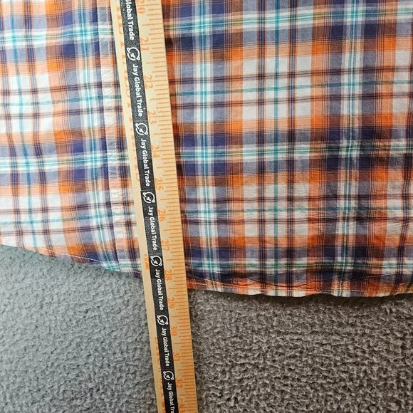 Johnston & Murphy Shirt Men Large Short Sleeve‎ Orange Green Blue Plaid - Picture 9 of 11